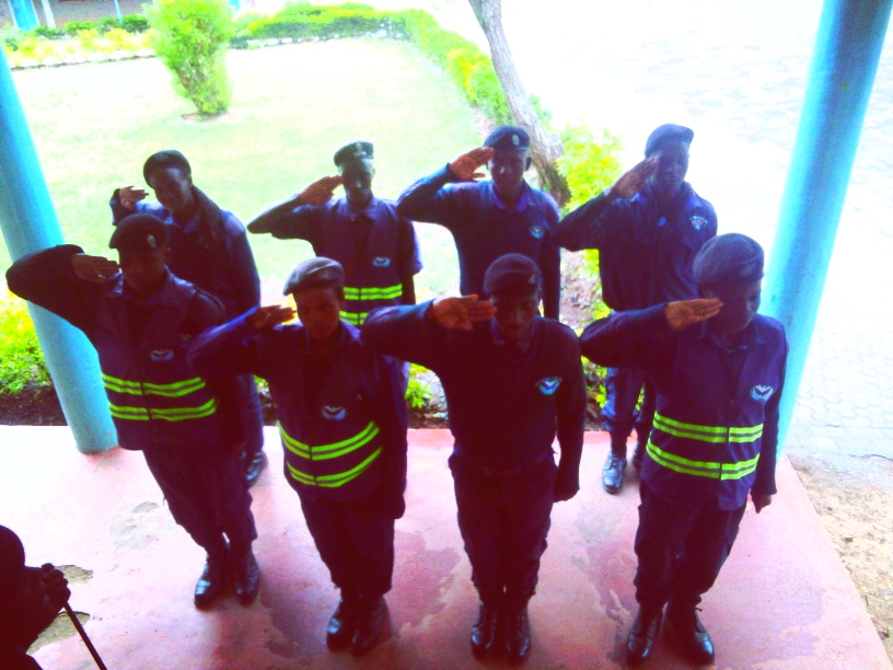 Masterfound Security recruits saluting during a training drill