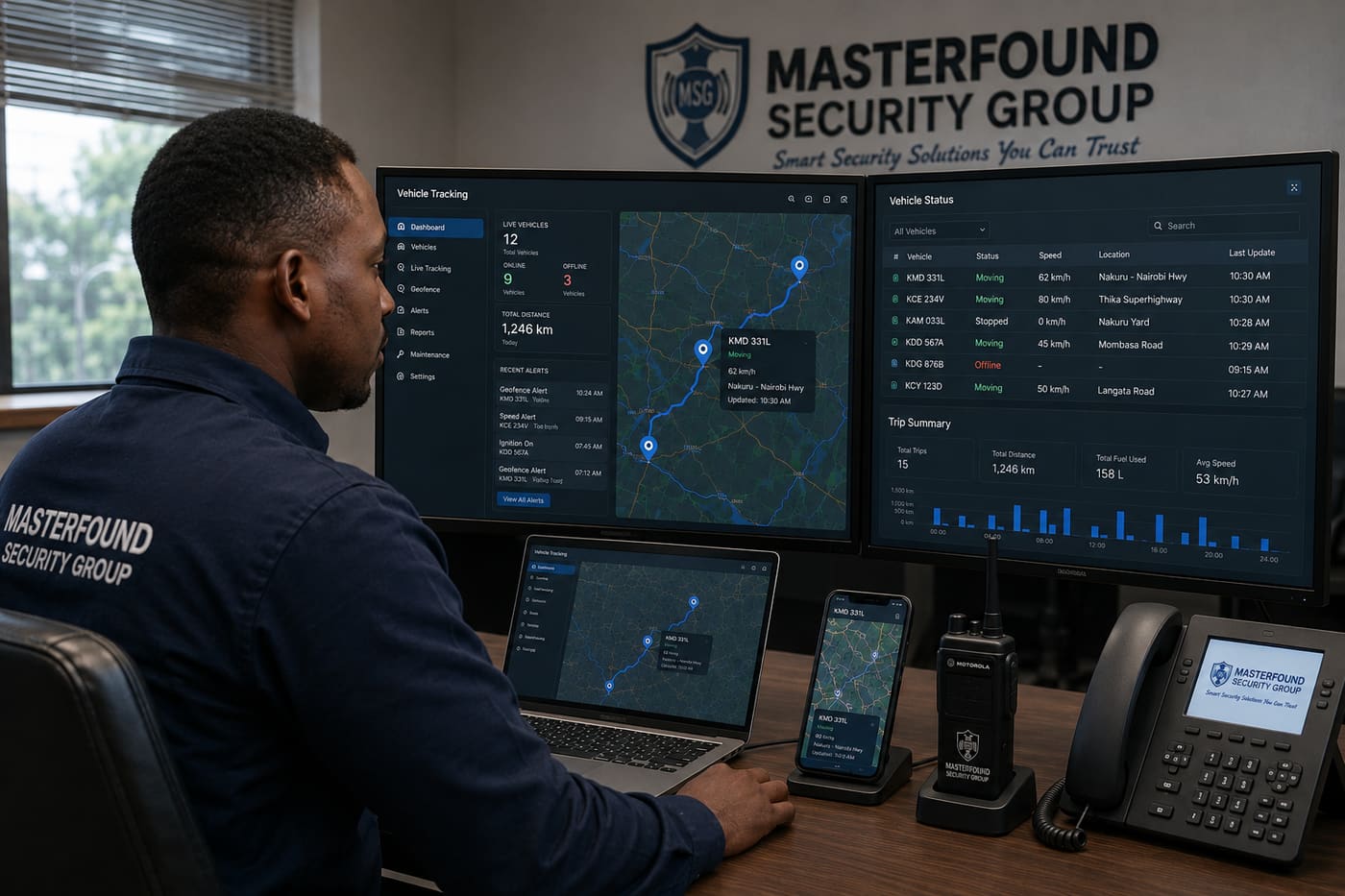 Masterfound Security vehicle tracking and fleet management dashboard